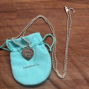 Tiffany & Co heart dog tag  35” chain necklace